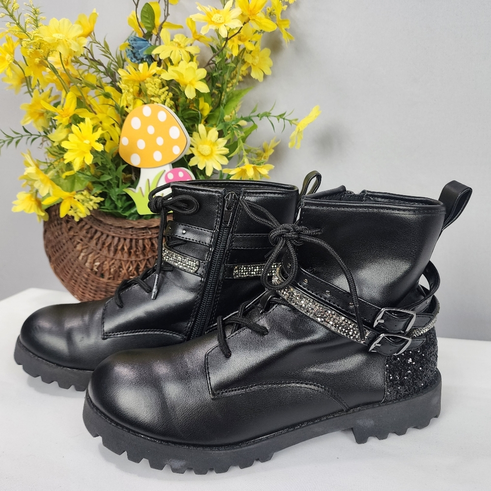 Mix No 6 Black Boots - Sparkly And Lace With Zipper - Size Womens 5